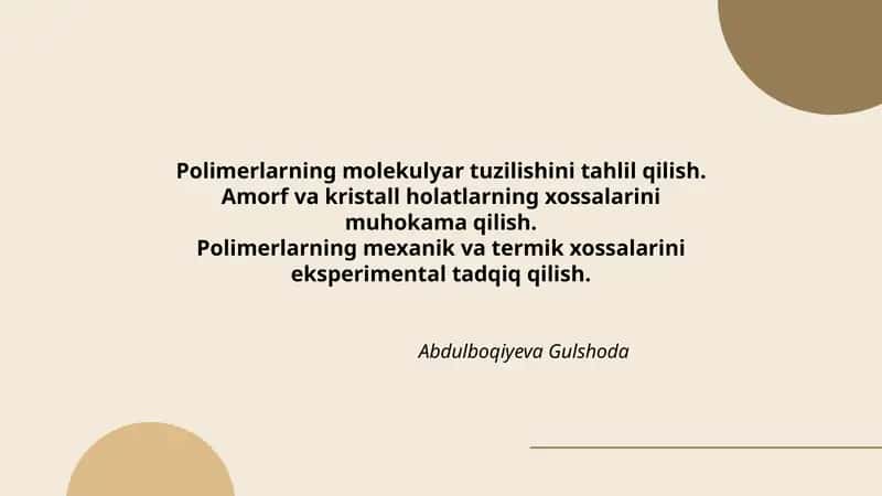 Polimerlarning molekulyar tuzilishini o'rganish 1