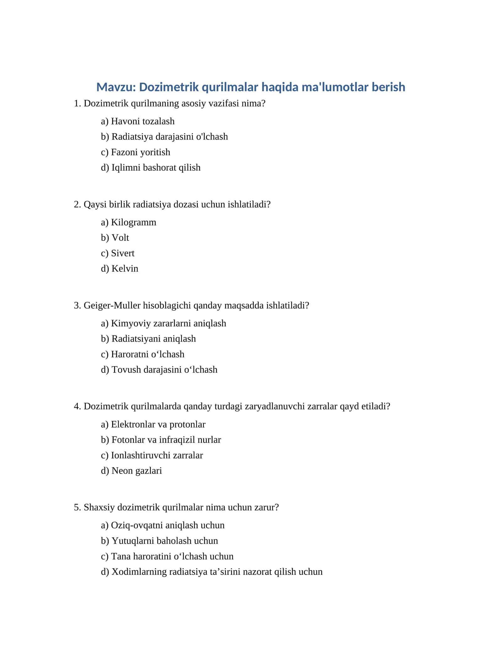 Dozimetrik qurilmalar haqida ma'lumotlar berish 1