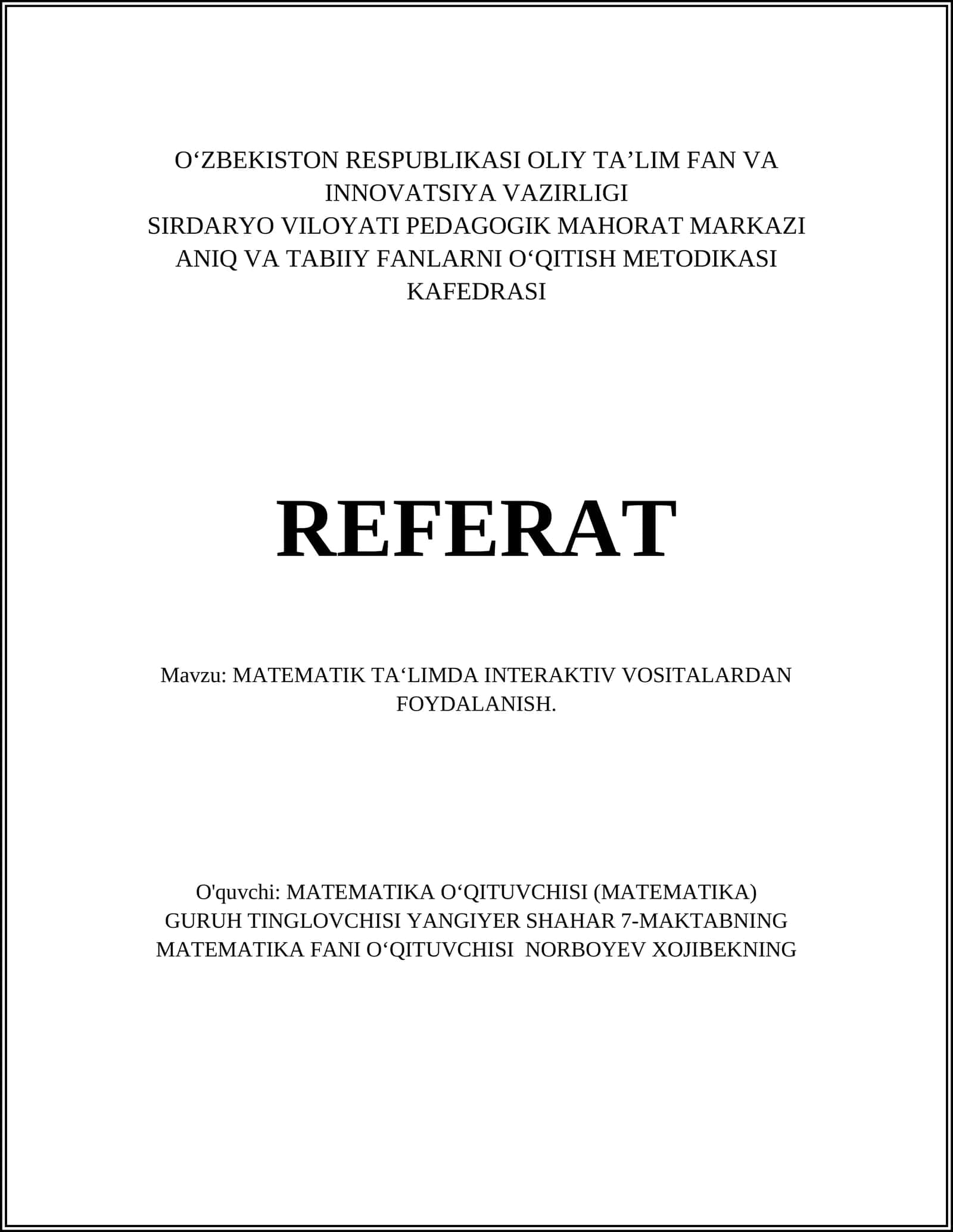MATMATIK TA‘LIMDA INTERAKTIV VOSITALARDAN FOYDALANISH 1