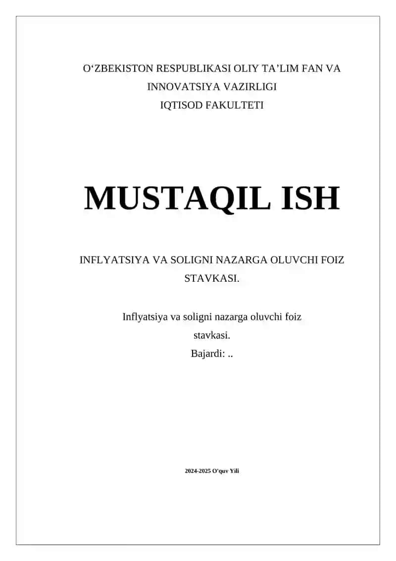 Inflyatsiya va soligni nazarga oluvchi foiz stavkasi