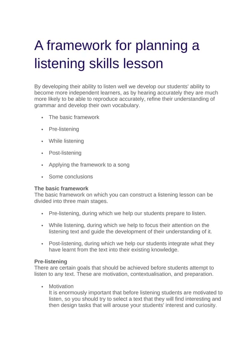A framework for planning a listening skills lesson 1
