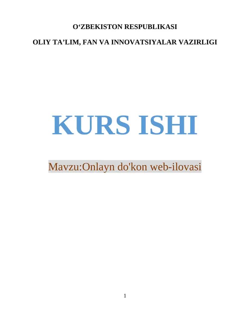 Onlayn do'kon web-ilovasi kurs ishi 1