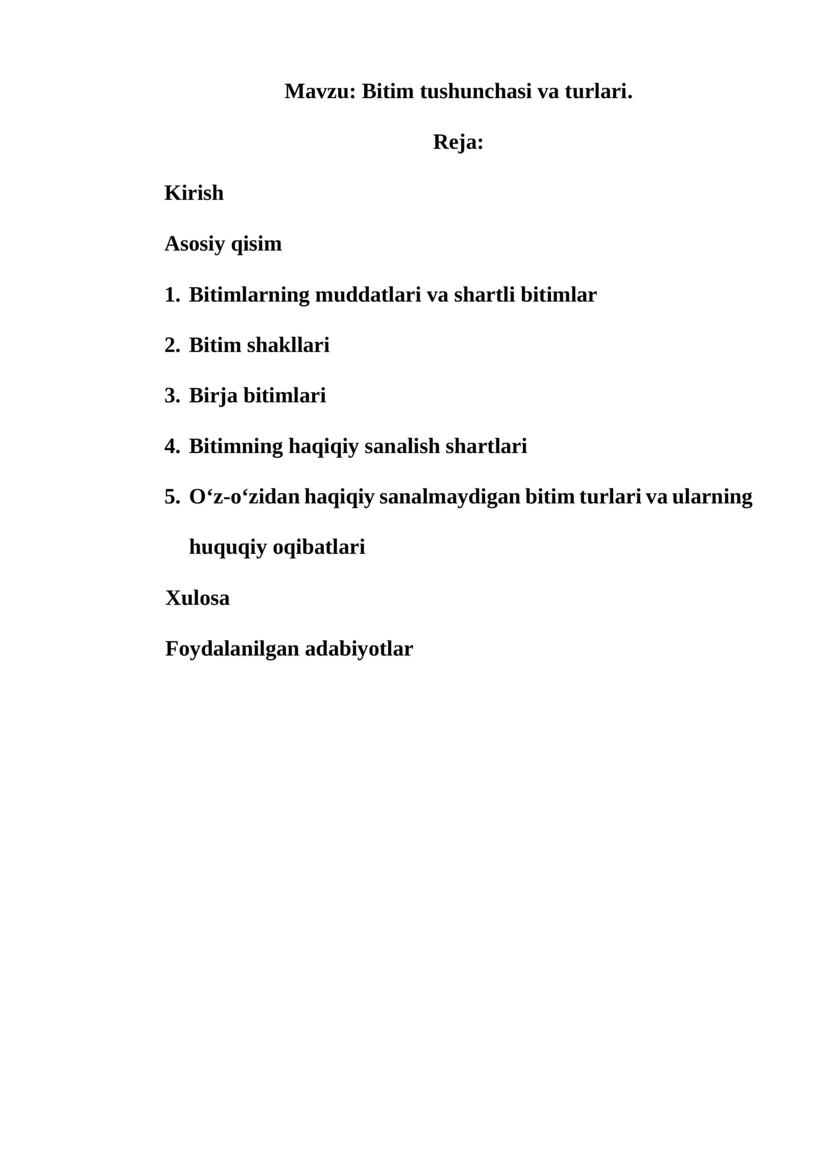 Bitim tushunchasi va turlari. 1
