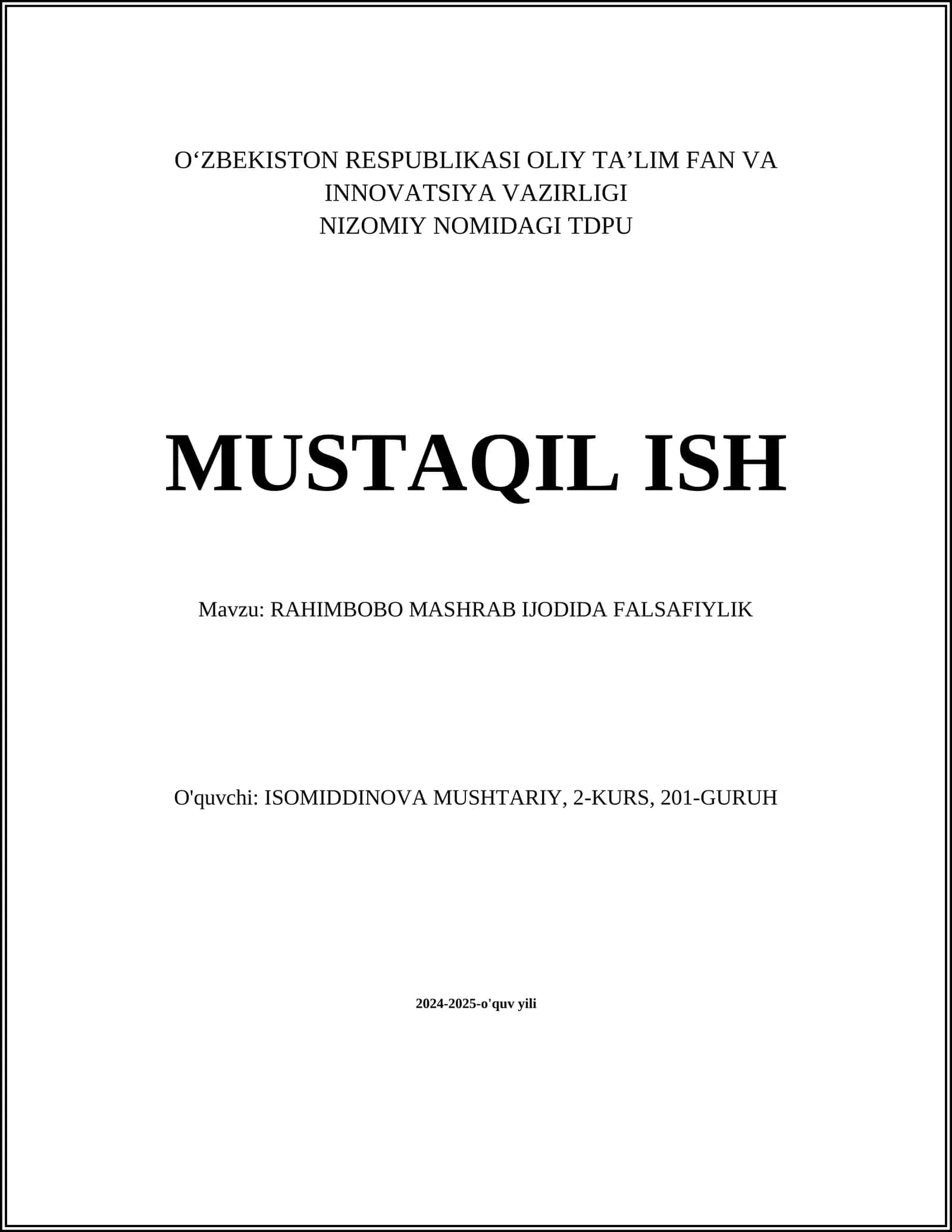RAHIMBOBO MASHRAB IJODIDA FALSAFIYLIK 1