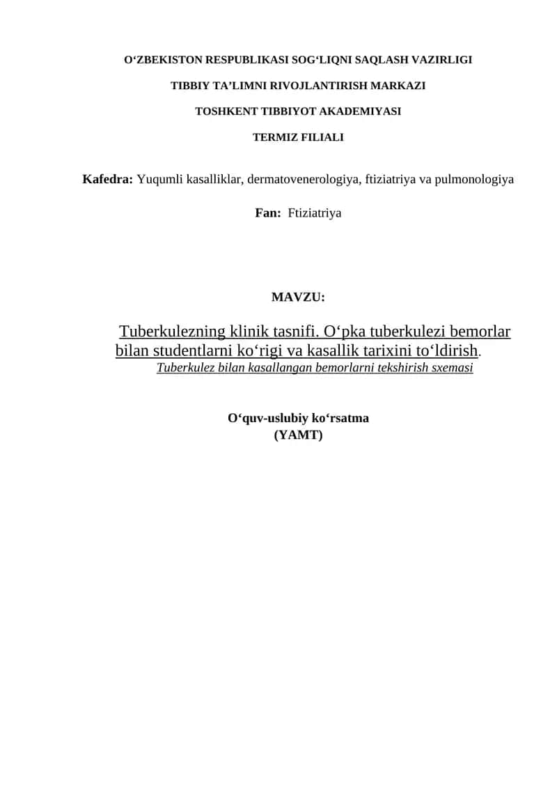Tuberkulezning klinik tasnifi 1