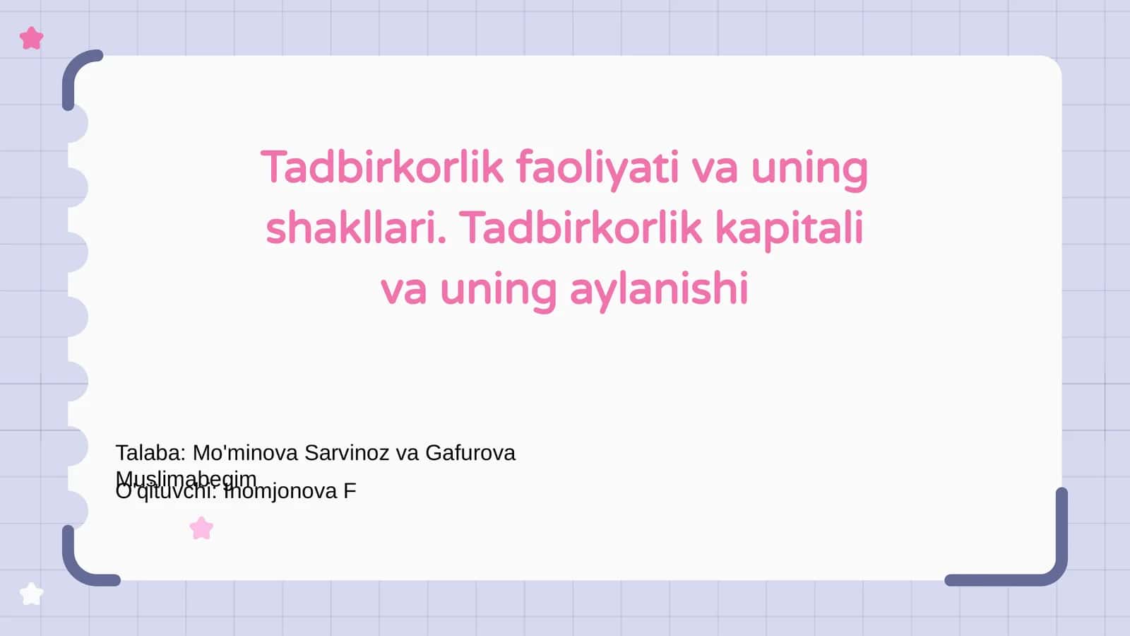 Tadbirkorlik faoliyati va uning shakllari 1