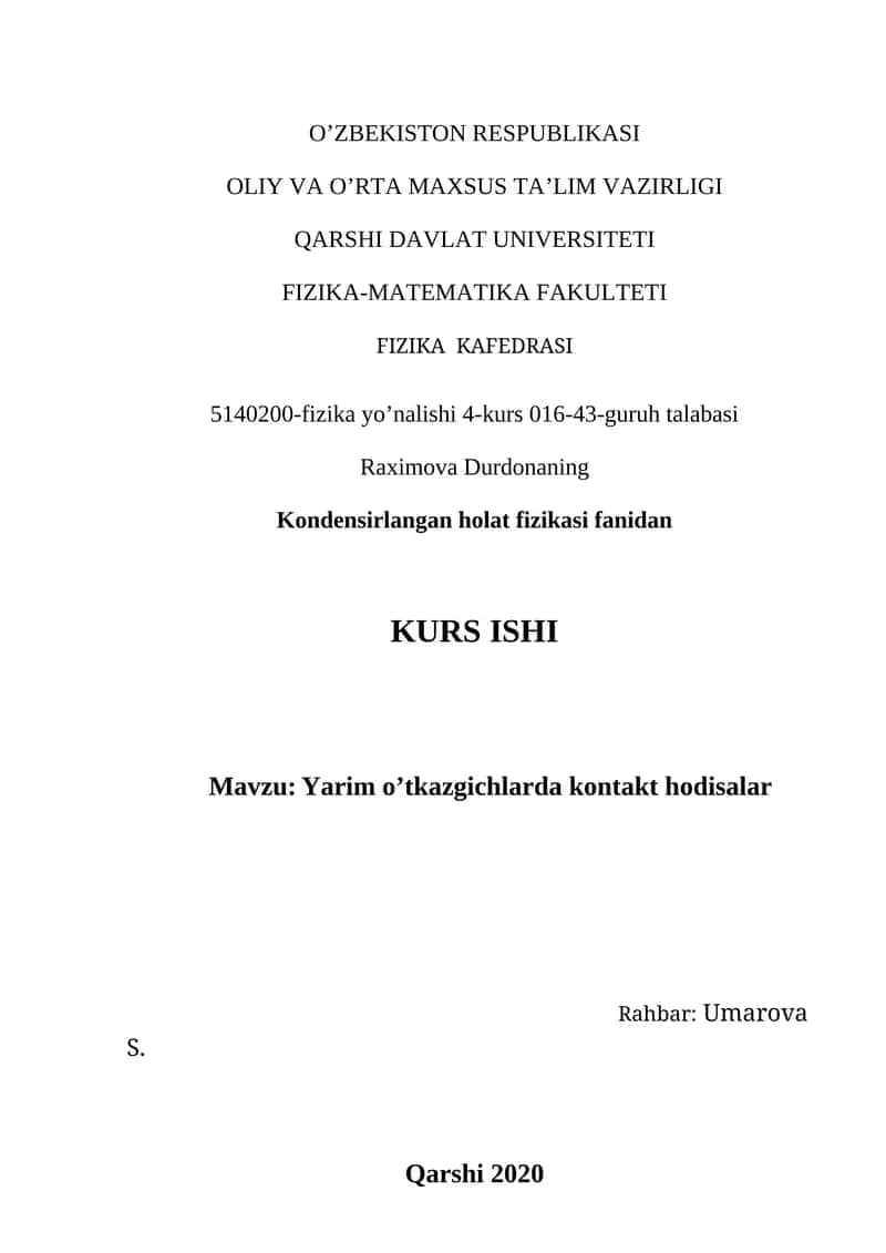 Yarim o’tkazgichlarda kontakt hodisalar 1
