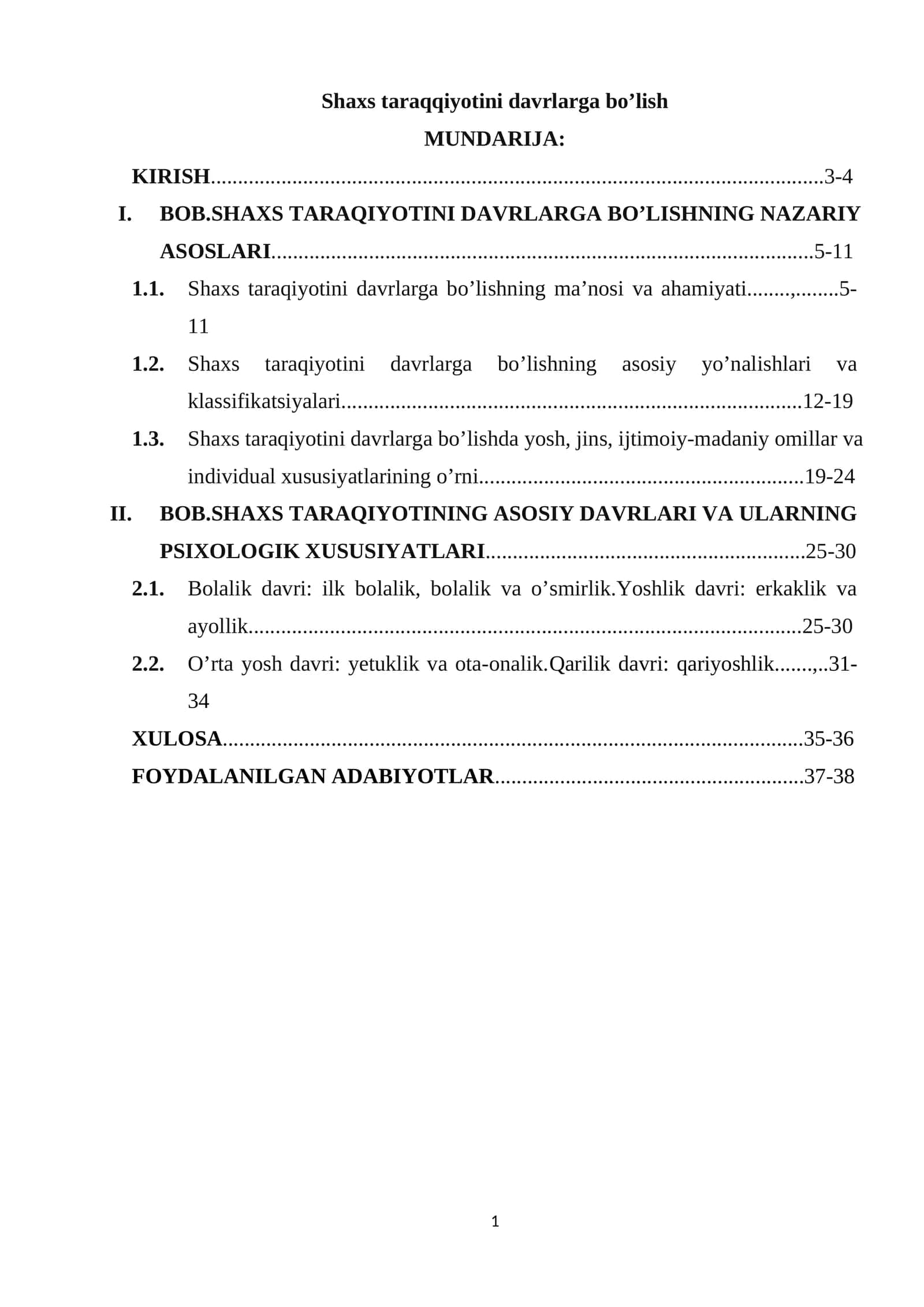 Shaxs taraqqiyotini davrlarga bo’lish 1