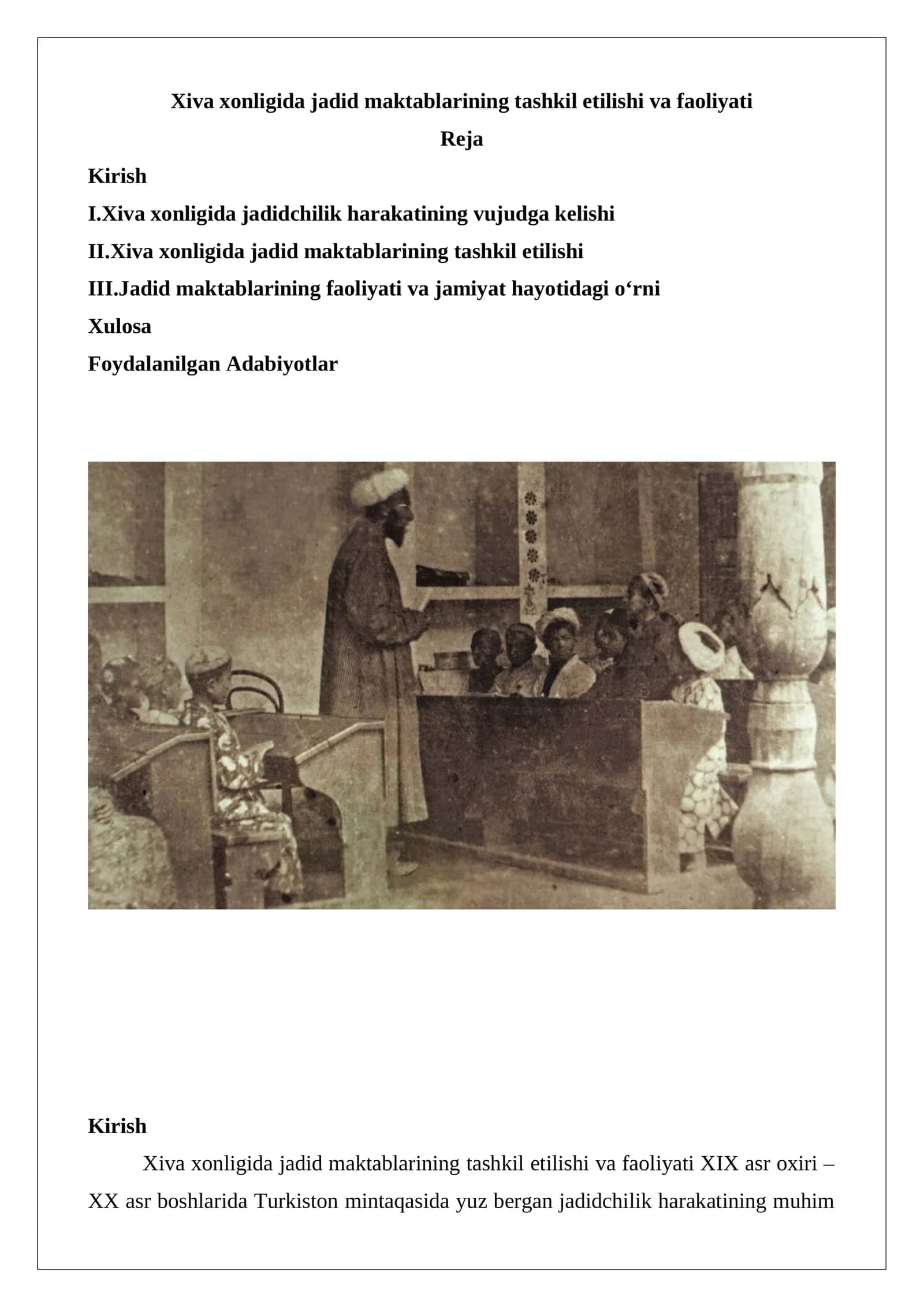 Xiva xonligida jadid maktablarining tashkil etilishi va faoliyati 1