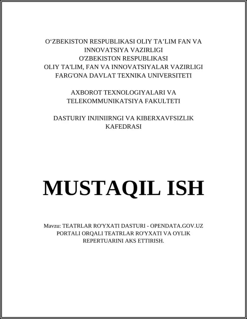 TEATRLAR RO'YXATI DASTURI - OPENDATA.GOV.UZ PORTALI ORQALI TEATRLAR RO'YXATI VA OYLIK REPERTUARINI AKS ETTIRISH 1