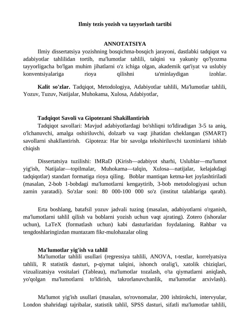 Ilmiy tezis yozish va tayyorlash tartibi 1