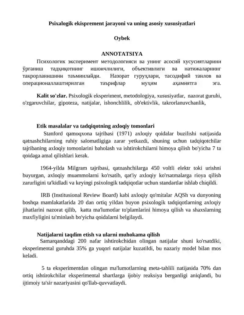 Psixalogik ekisprement jarayoni va uning asosiy xususiyatlari