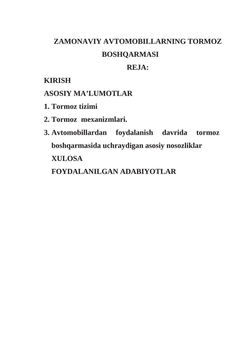 ZAMONAVIY AVTOMOBILLARNING TORMOZ BOSHQARMASI 1
