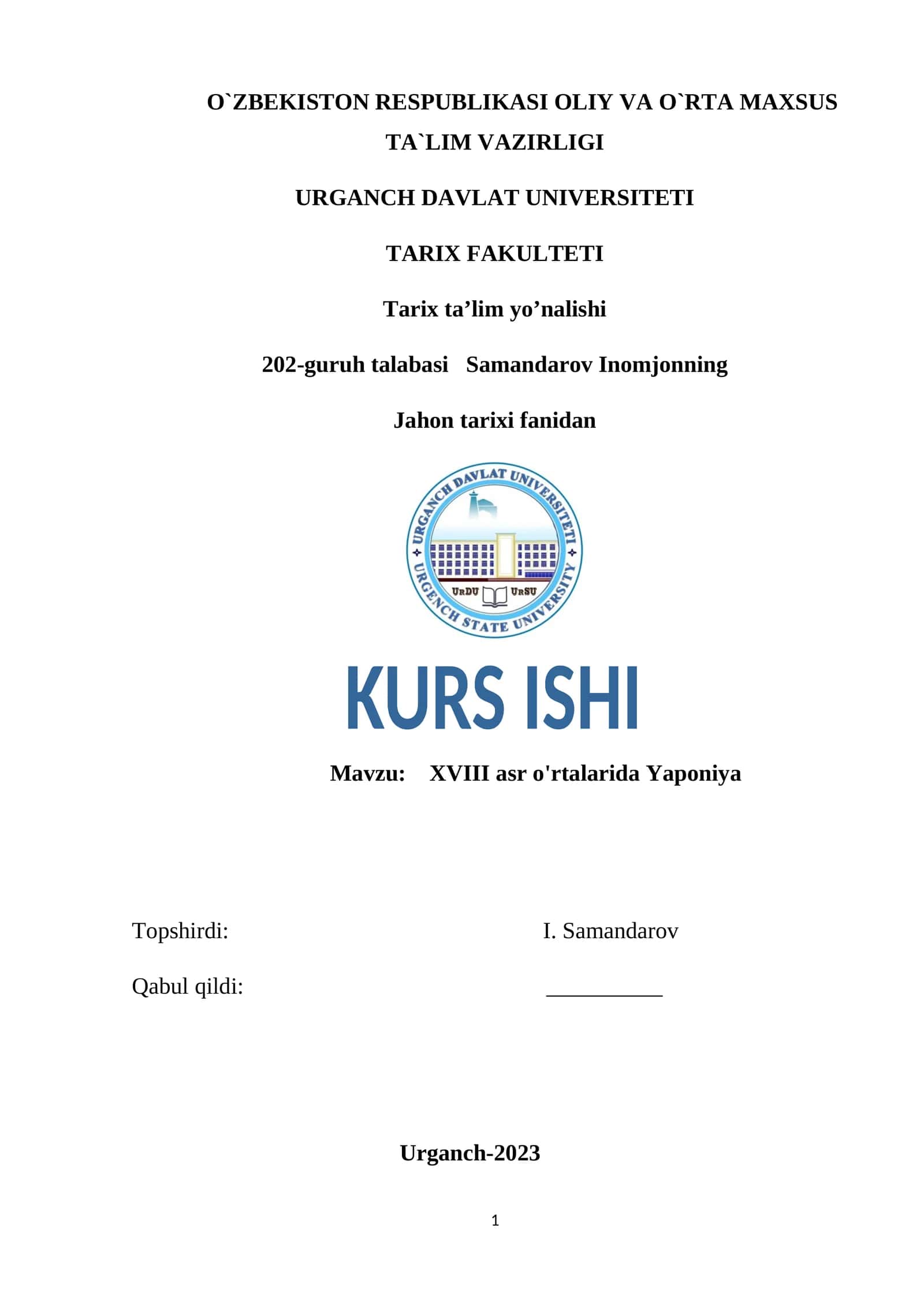 XVIII asr o'rtalarida Yaponiya 1
