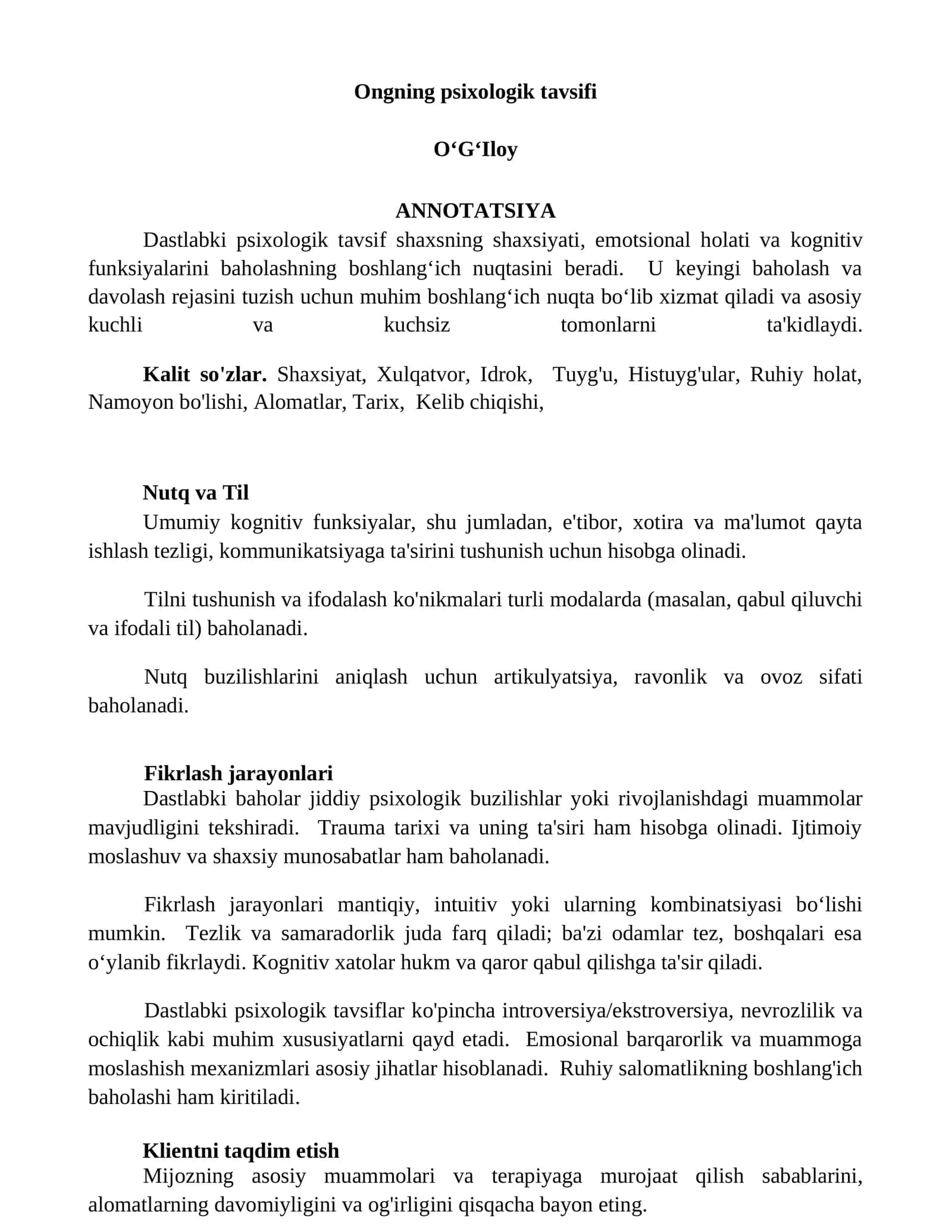 Ongning psixologik tavsifi 1