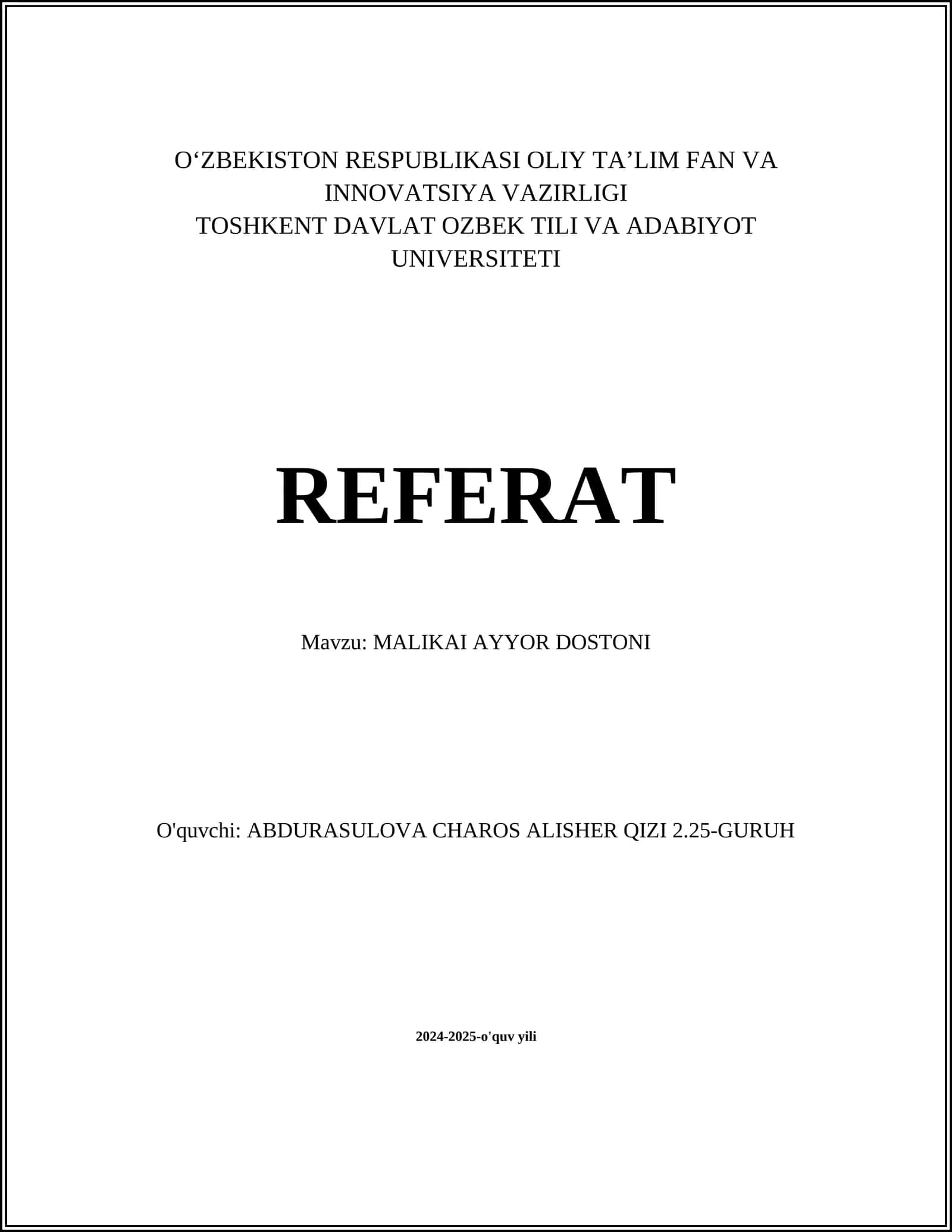 Malikai Ayyor Dostoni 1