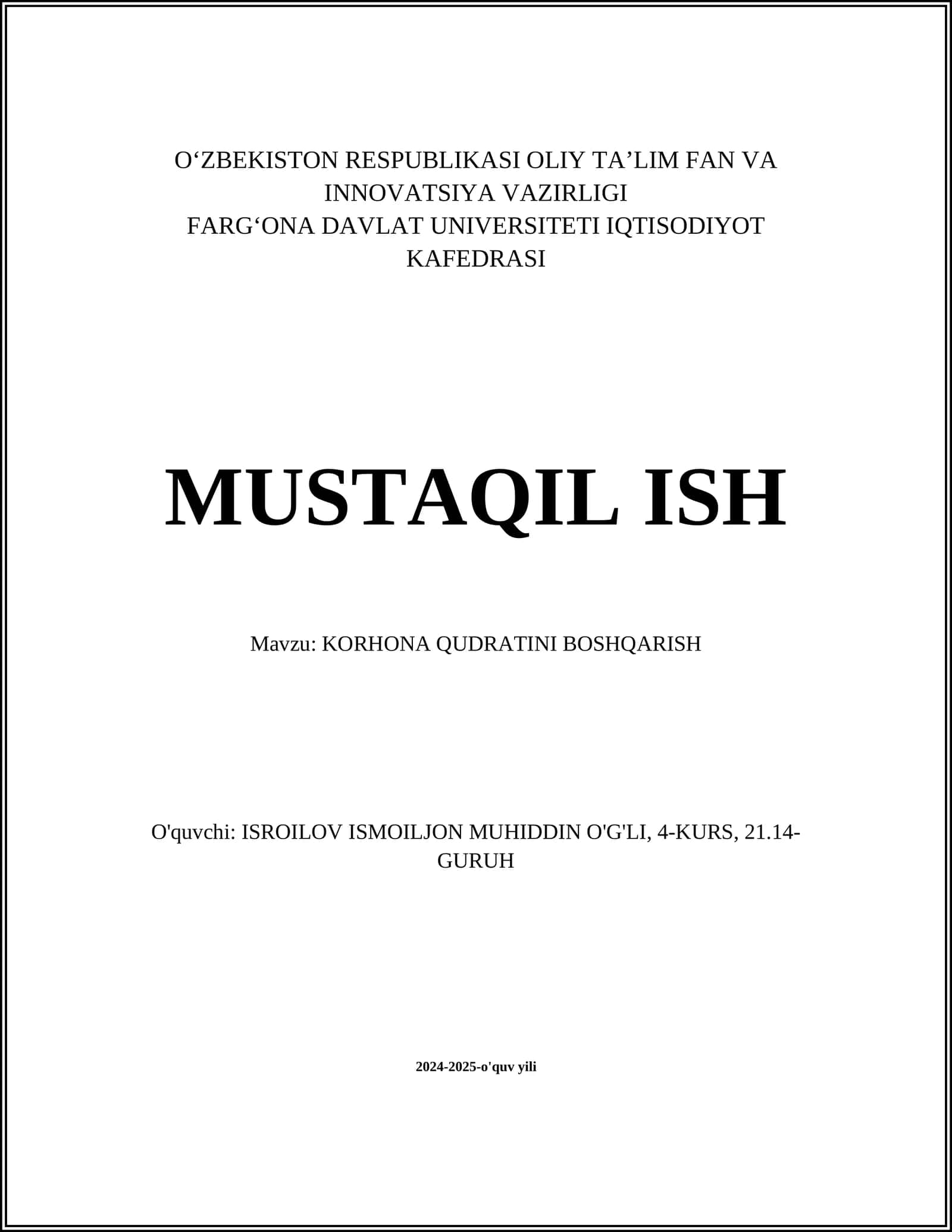 KORHONA QUDRATINI BOSHQARISH 1