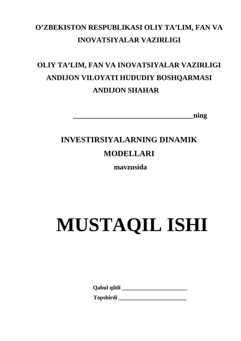 INVESTIRSIYALARNING DINAMIK MODELLARI 1