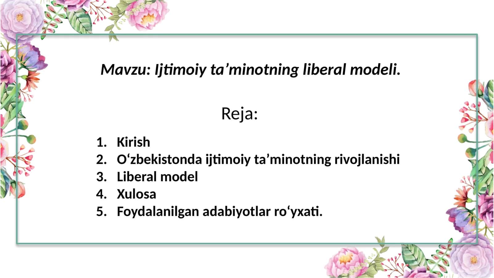 Ijtimoiy taʼminotning liberal modeli 1