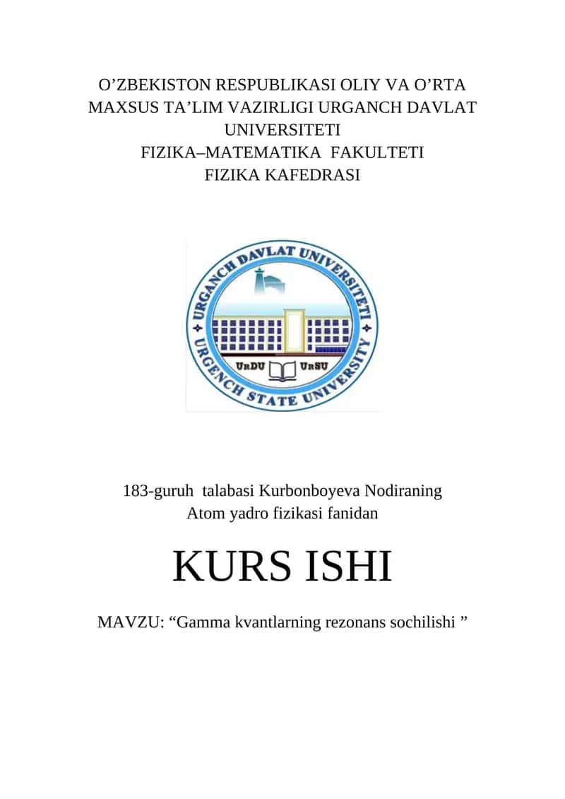 Atom yadro fizikasi KURS ISHI 1