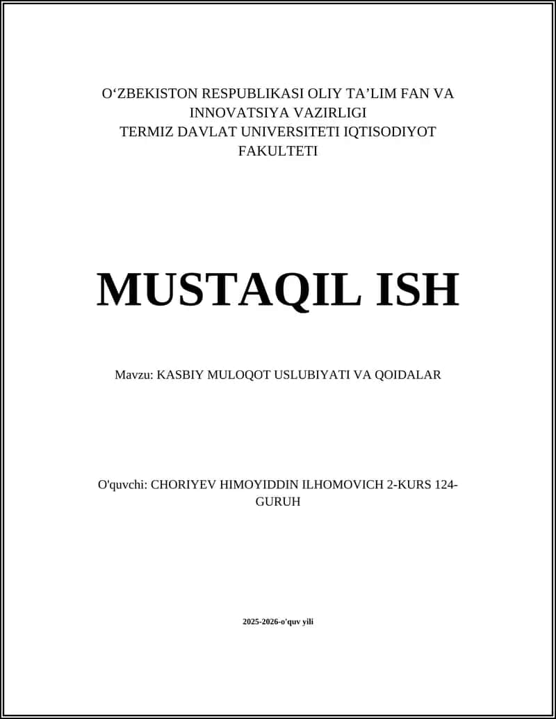 KASBIY MULOQOT USLUBIYATI VA QOIDALAR 1