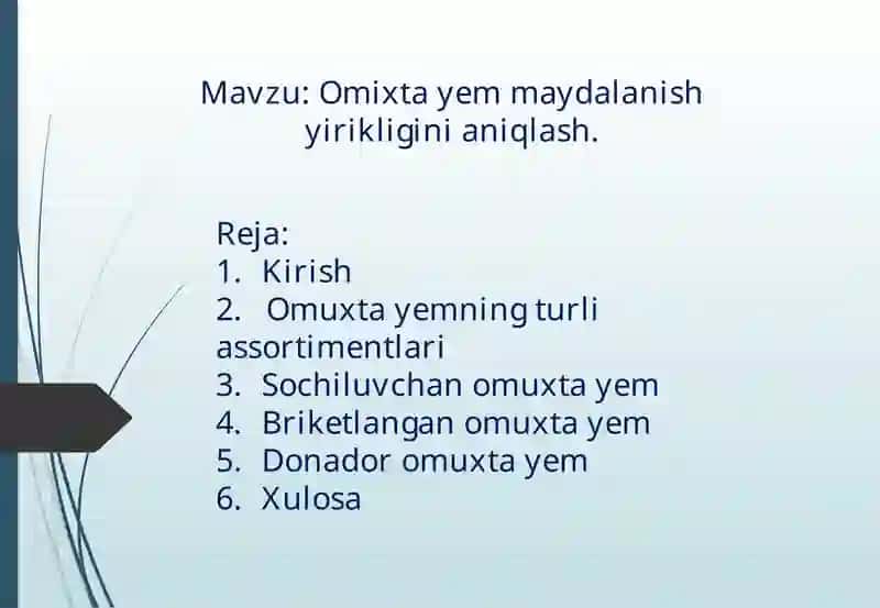 Omixta yem maydalanish yirikligini aniqlash