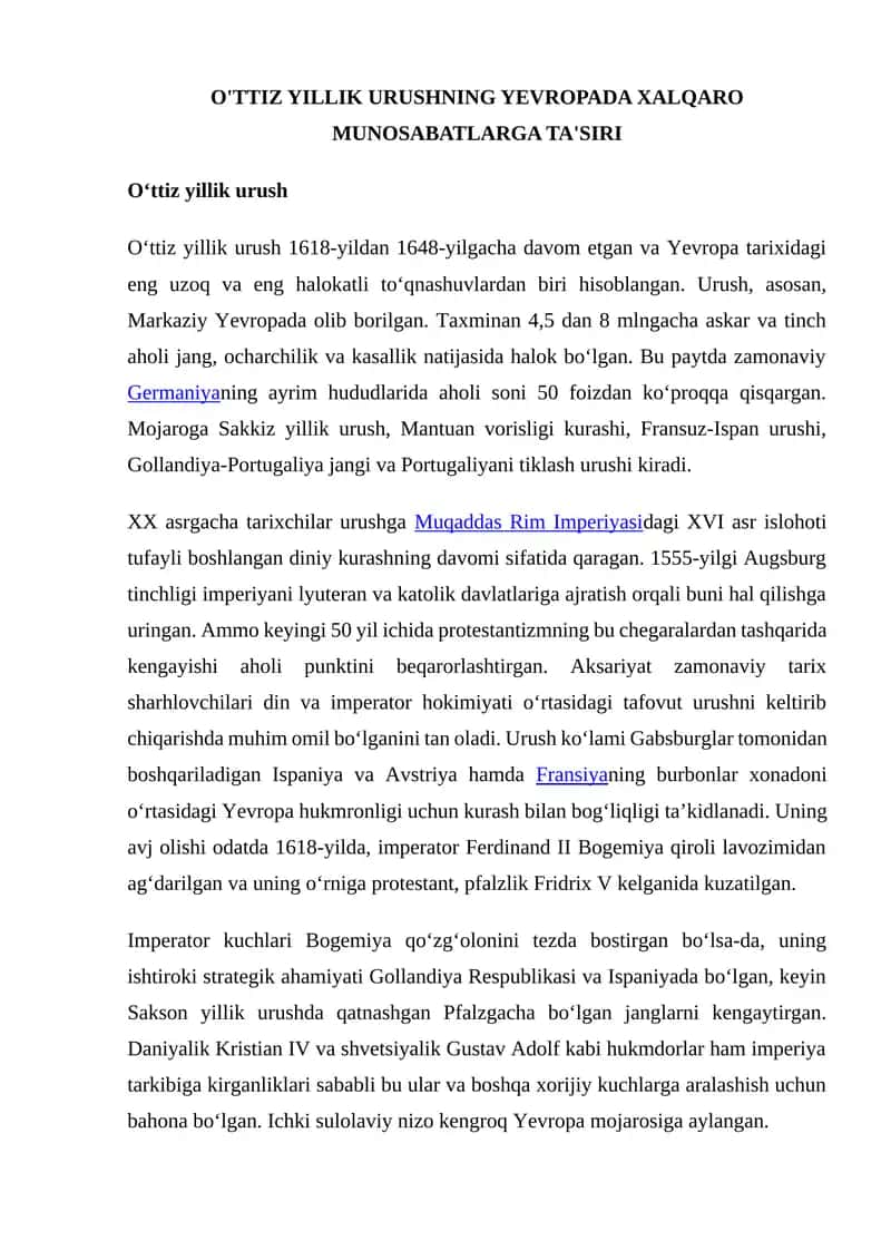 Oʻttiz yillik urushning Yevropa boʻyicha ta'siri 1