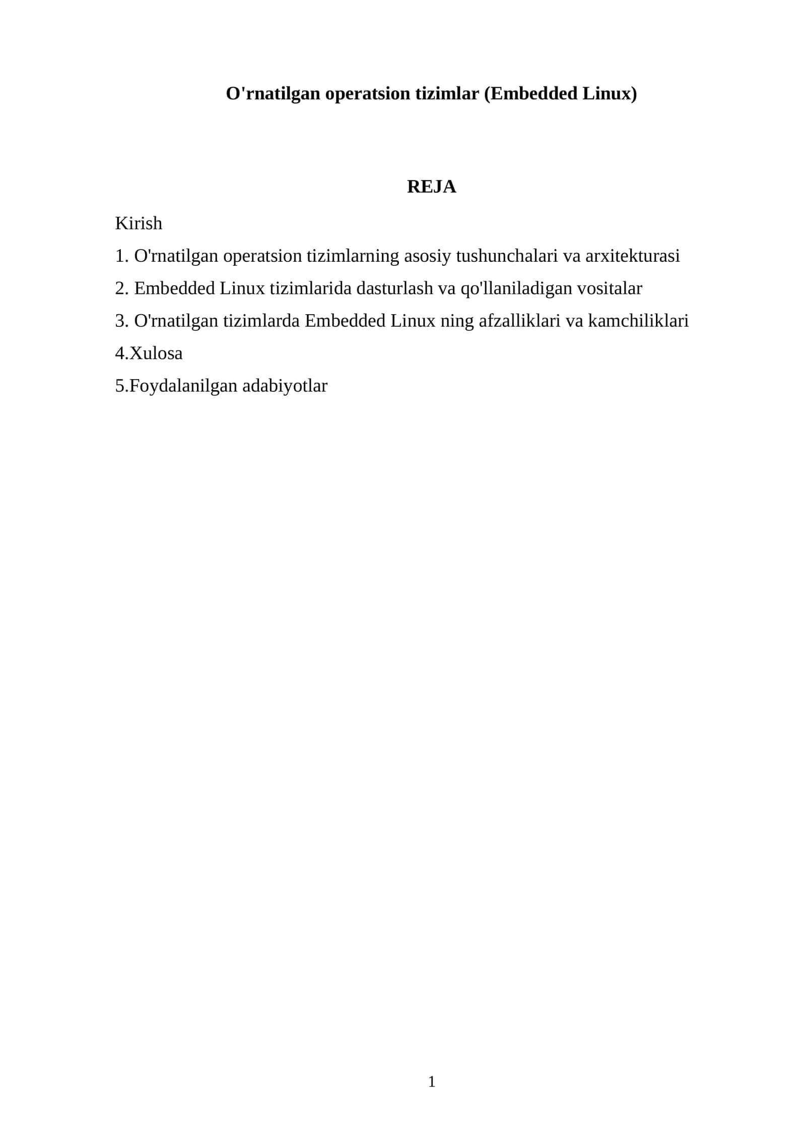 O'rnatilgan operatsion tizimlar (Embedded Linux) 1