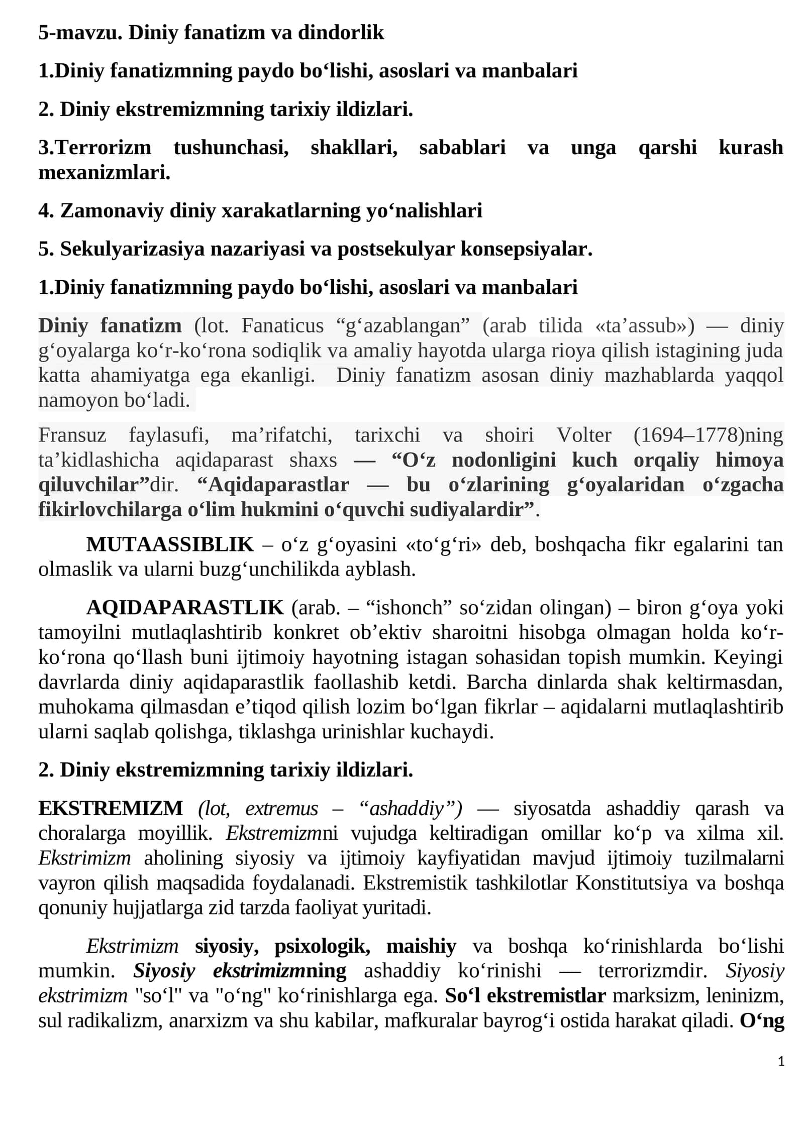 5-mavzu. Diniy fanatizm va dindorlik 1