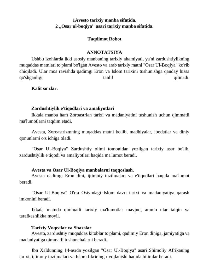 Avesto va "Osar Ul-Boqiya" manbalarini taqqoslash 1