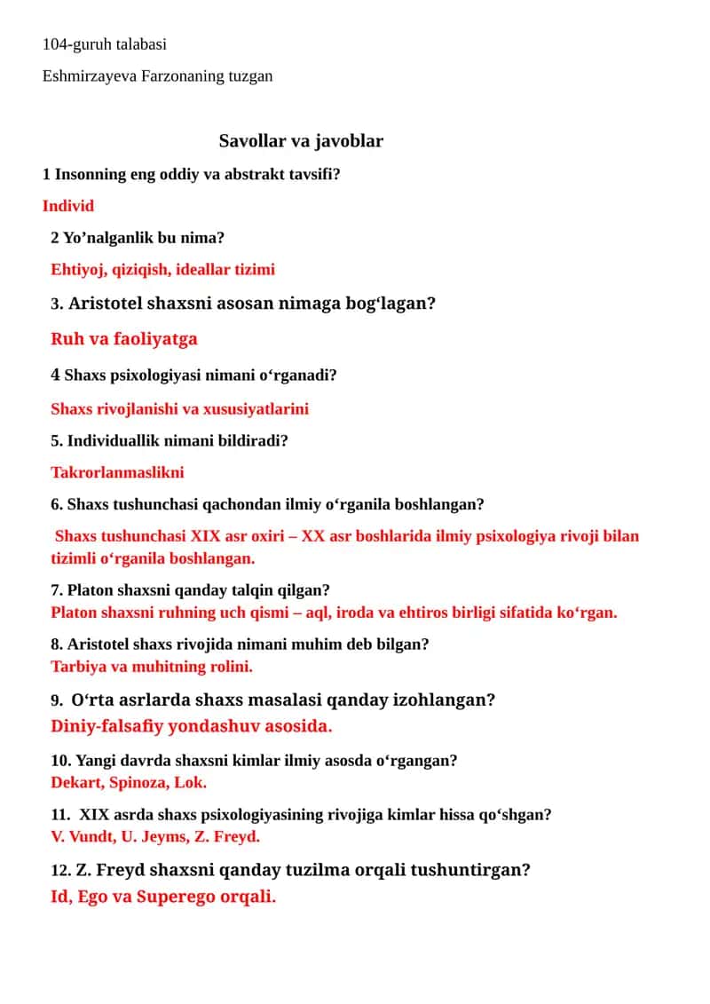 Shaxs psixalogiyasi fanidan 40 ta savol va javob 1