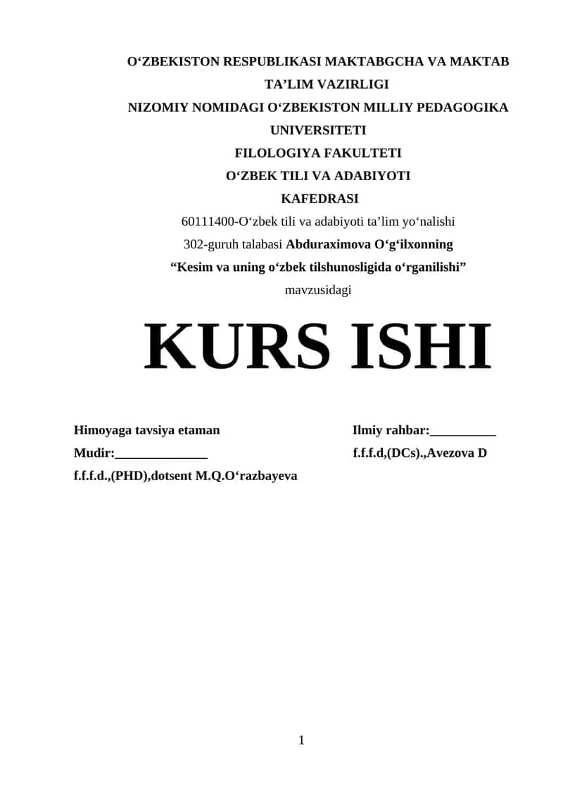 Kesim va uning o‘zbek tilshunosligida o‘rganilishi 1