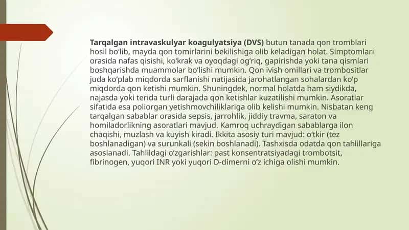 Tarqalgan intravaskulyar koagulyatsiya (DVS) 1