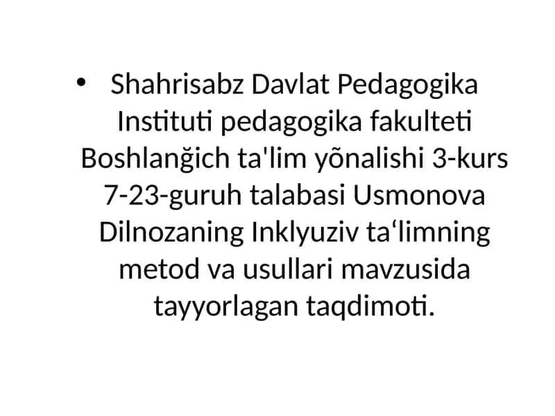 Inklyuziv ta'limning metod va usullari 1