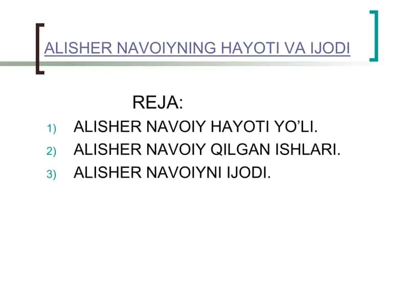 ALISHER NAVOIYNING HAYOTI VA IJODI 1