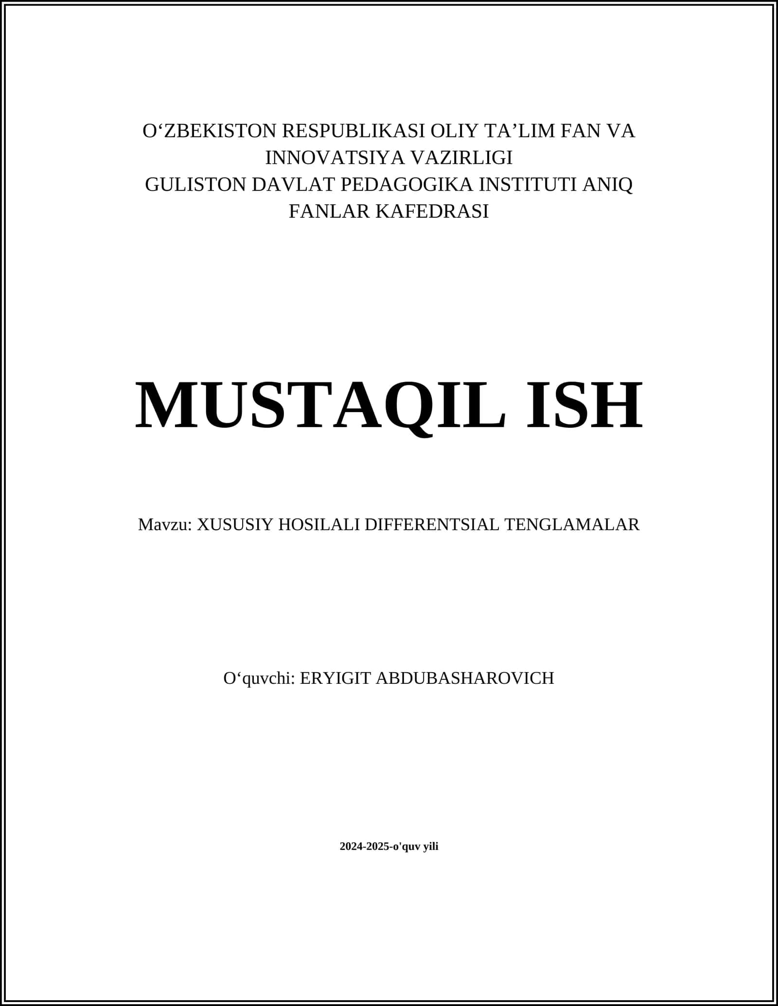 XUSUSIY HOSILALI DIFFERENTIAL TENGLAMALAR 1