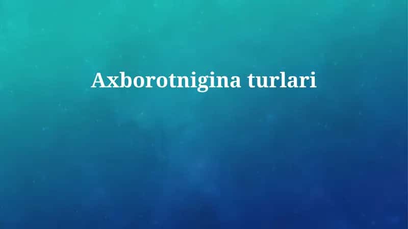 Ma'lumot turlari: Kirish 1