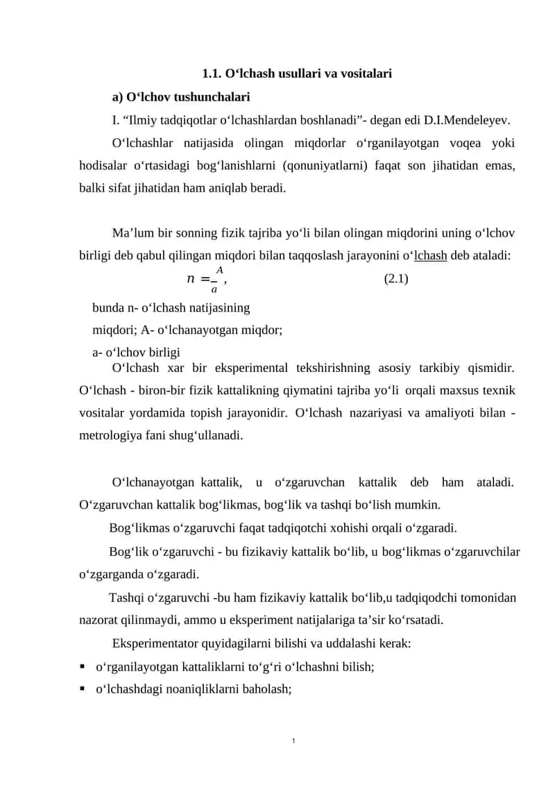 O‘lchash usullari va vositalari 1