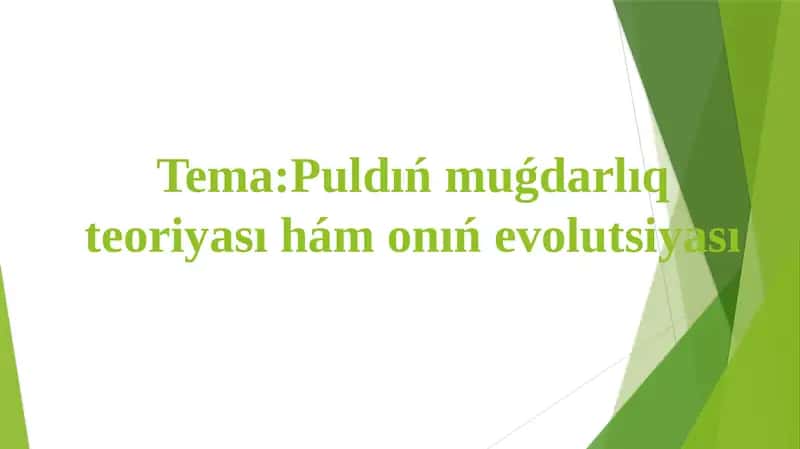 Puldıń muǵdarlıq teoriyası hám onıń evolutsiyası 1