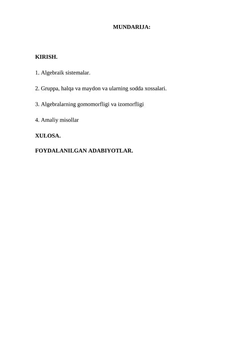 Algebralarning gomomorfligi va izamorfligi