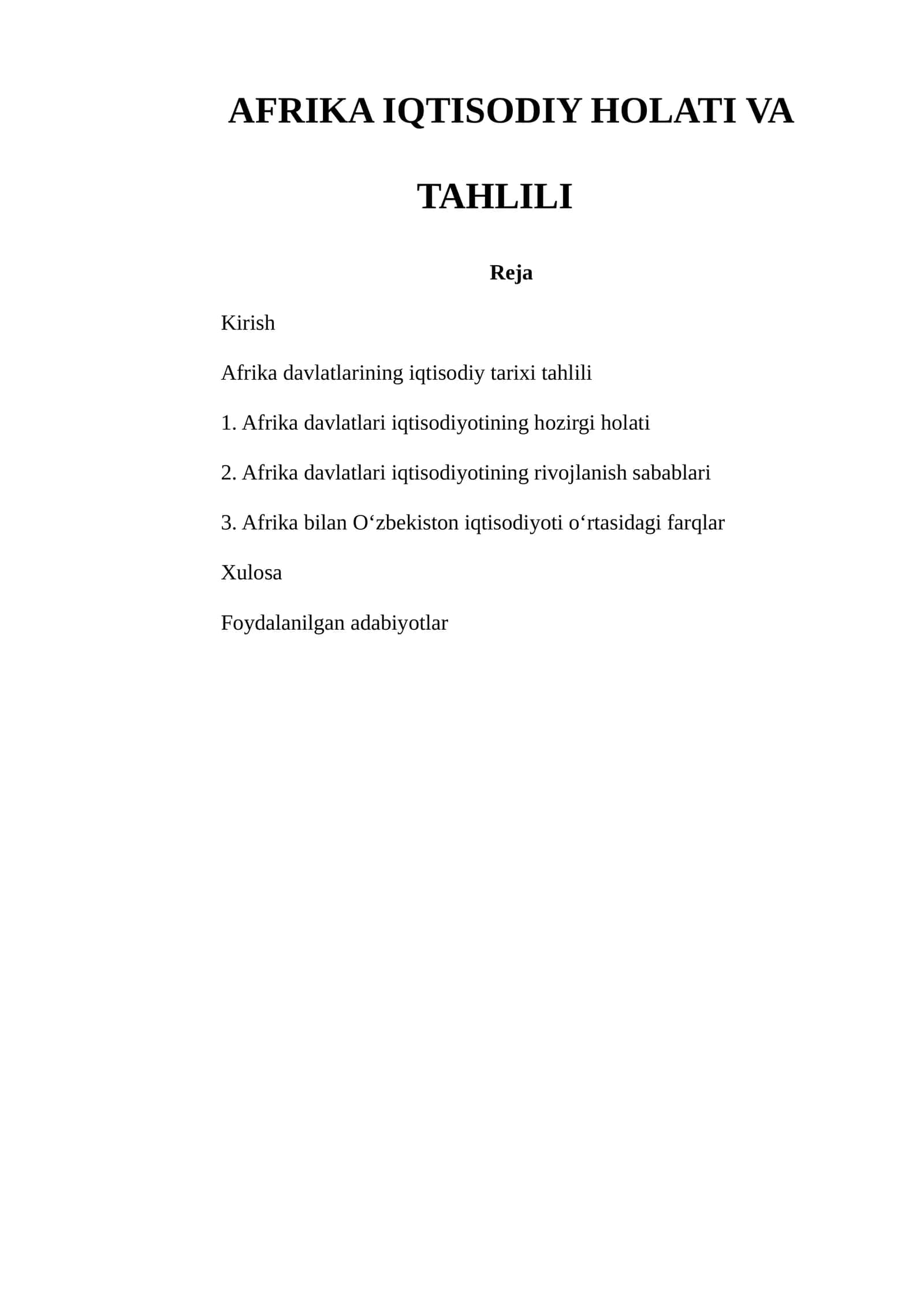 AFRIKA IQTISODIY HOLATI VA TAHLILI 1
