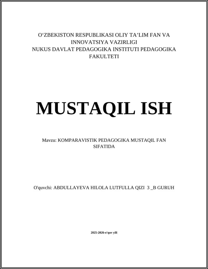 Komparavistik pedagogika mustaqil fan sifatida 1