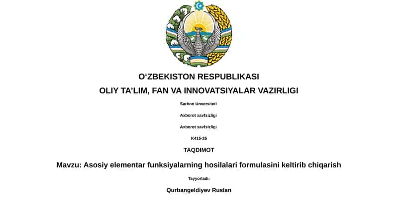 Asosiy elementar funksiyalarning hosilalari formulasini keltirib chiqarish 1