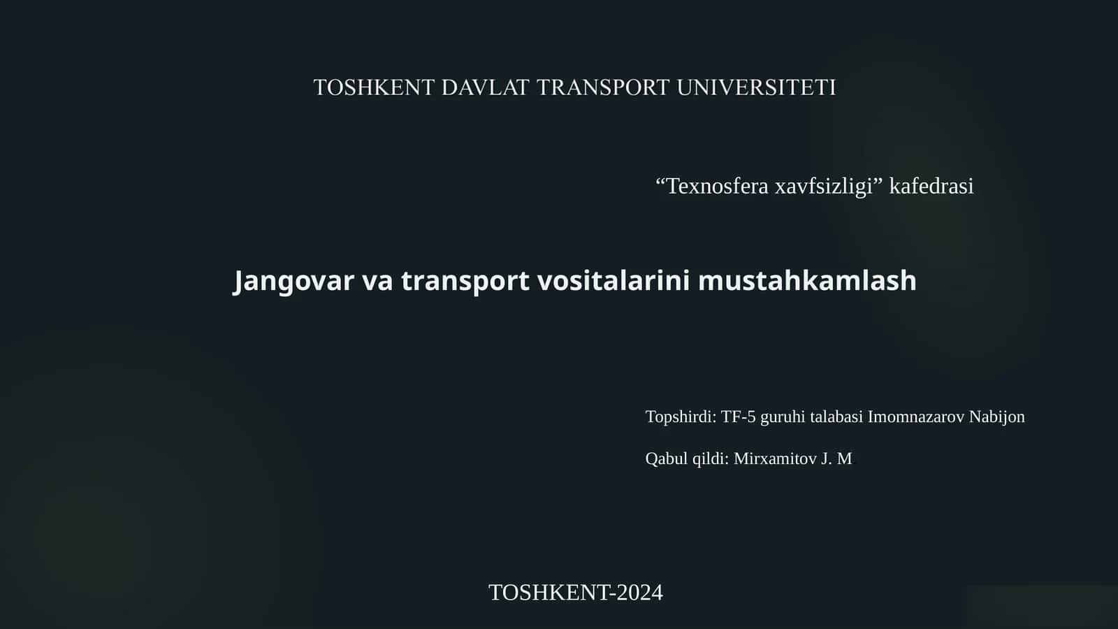 Jangovar va transport vositalarini mustahkamlash 1
