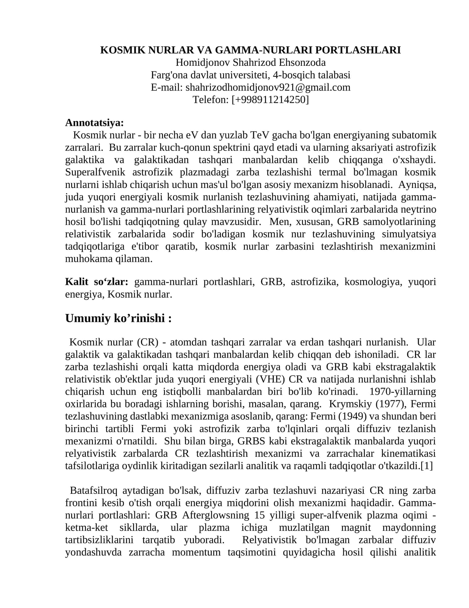 KOSMIK NURLAR VA GAMMA-NURLARI PORTLASHLARI 1