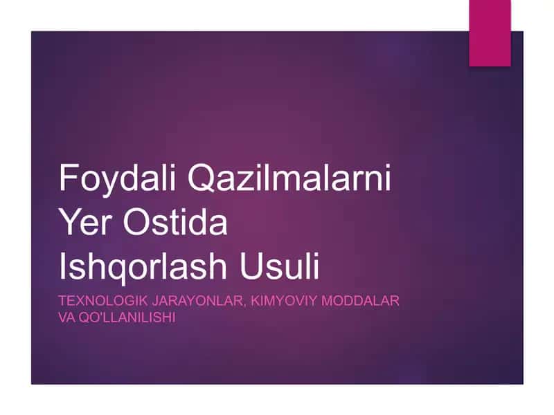 Foydali Qazilmalarni Yer Ostida Ishqorlash Usuli 1