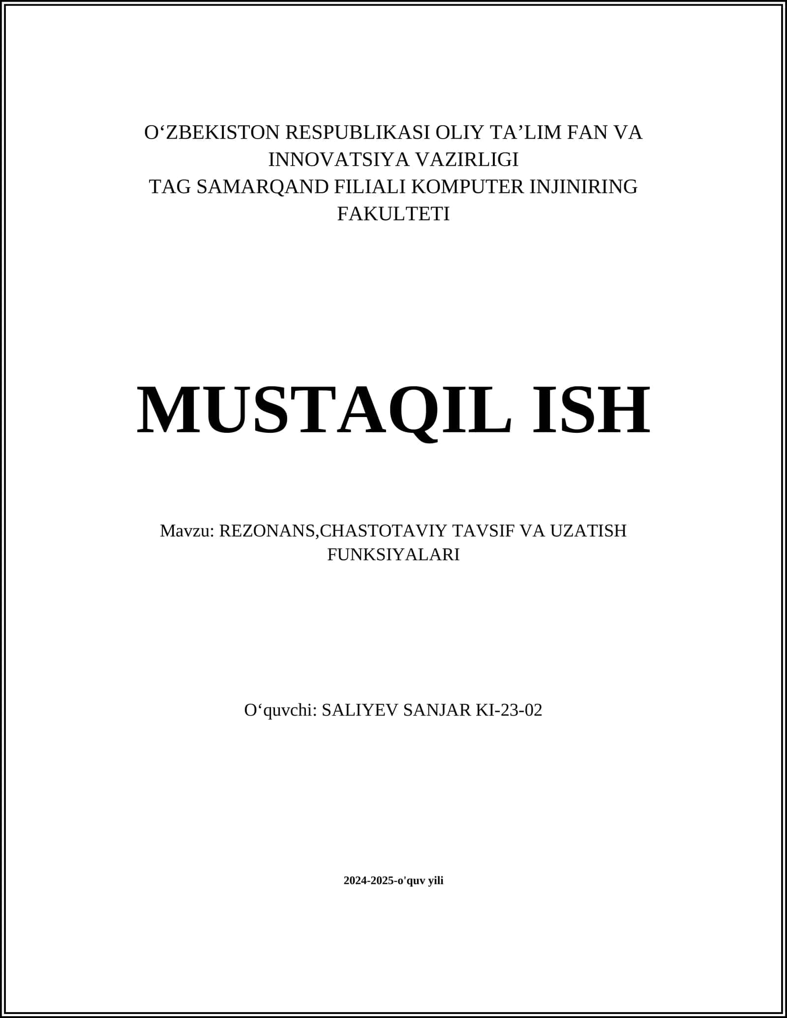 REZONANS,CHASTOTAVIY TAVSIF VA UZATISH FUNKSIYALARI 1