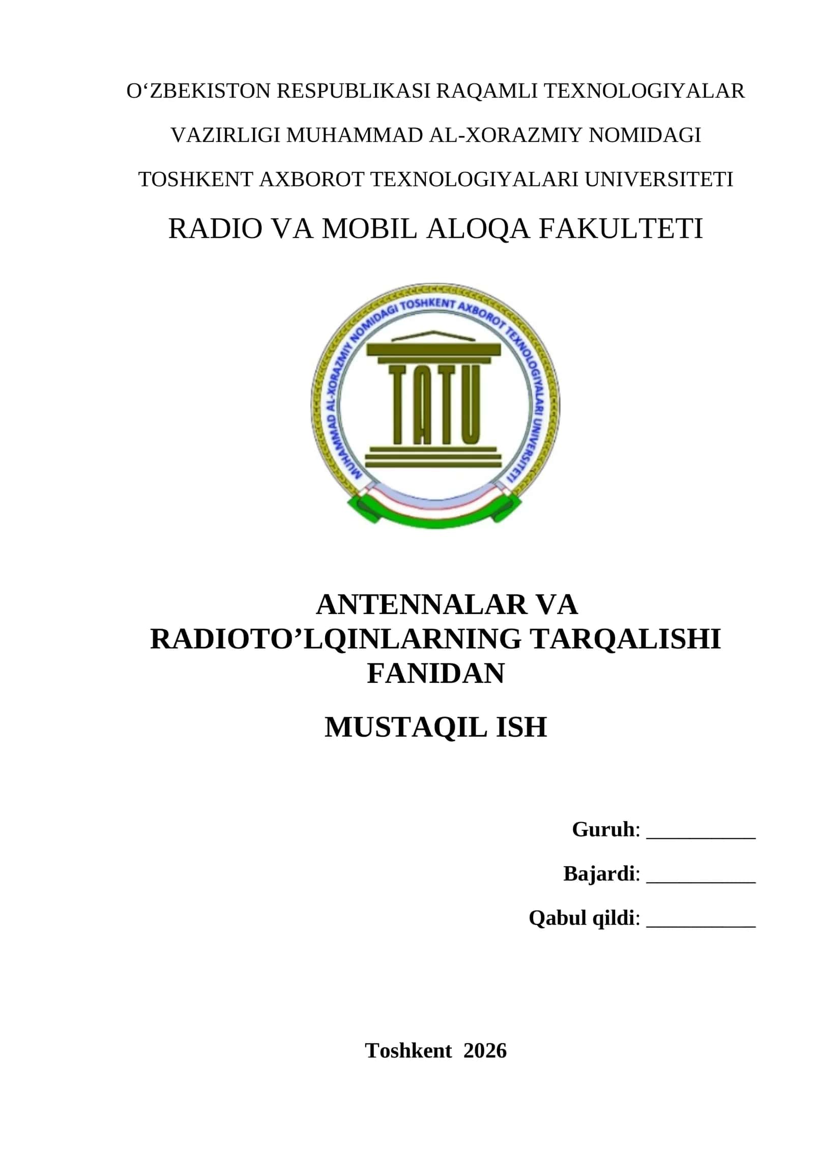 UQT diapazonidagi vibratorli antennalarning konstruktiv xususiyatlari, parametrlari  va xarakteristikalari 1