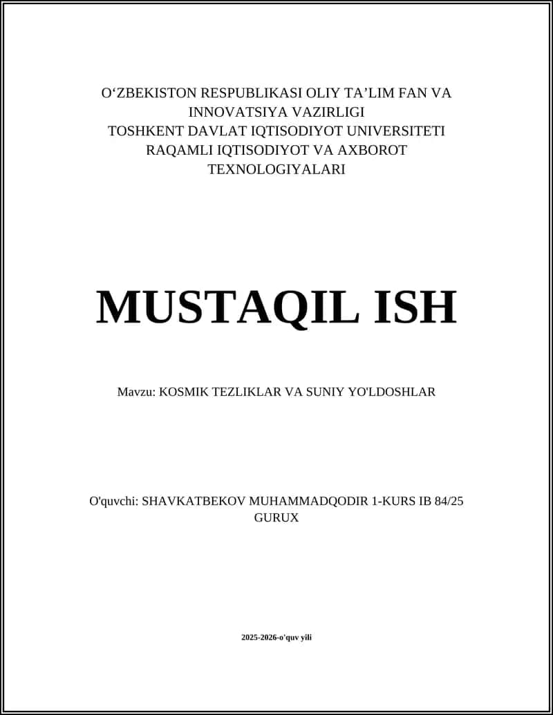 KOSMIK TEZLIKLAR VA SUNIY YO'LDOSHLAR 1