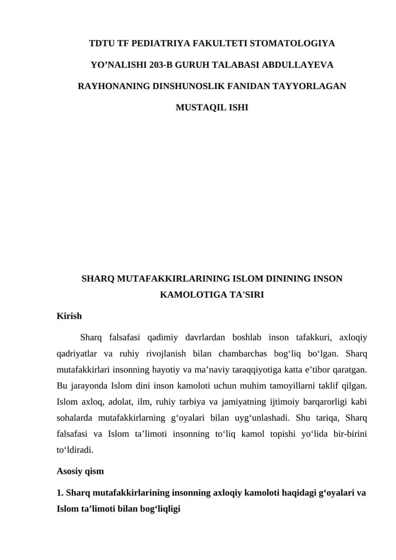 Sharq falsafasi va Islom ta'limoti 1